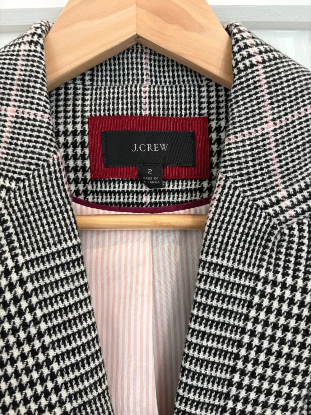 J.Crew Nello Gori Boyfriend Blazer Glen Plaid Houndstooth Pink Lining Sz 2